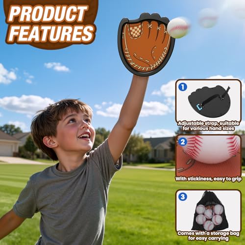HYES Toss and Catch Ball Game, Outdoor Toys for Kids, Beach Pool Yard Games for Teens & Family, Toddler Baseball Glove Birthday Gifts for 3 4 5 6 7 8+ Year Old Boys & Girls (4 Paddles & 6 Balls) - style: 4 pack