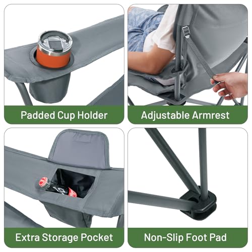 Timber Ridge Oversized Folding Camping Chair for Adults, Support 550 LBS Heavy Duty Chairs with Cup Holder Side Pocket for Camping, Lawn, Picnic, 2 Pack(Grey) - color: Grey-2 Pack