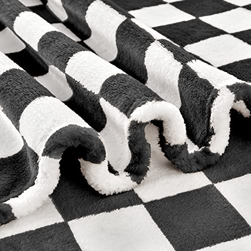 Edenleaf Checkered Blanket Flannel Throw Blankets Soft Cozy Checkered Grid Print Chessboard Gingham Pattern Throws for Bed Sofa Couch for All Seasons, 50x60 Inch, Black - color: 01 Black, size: Throw-50"x60"