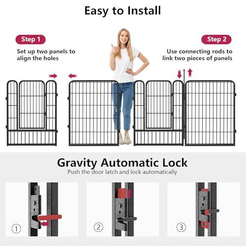 Dog Playpen 32 inch 10 Panels Portable Pet Fence Outdoor for Yard Indoor Dog Pen for Medium/Small Animals, Large Pet Puppy Playpen Heavy Duty Pet Fence for RV Camping, Yard - color: Black-23ft, size: 32 inch