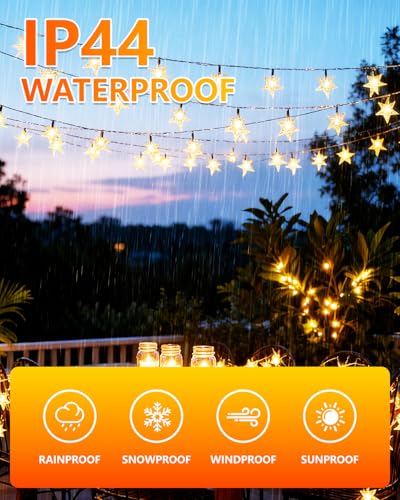 Twinkle Star 100 LED Star String Lights, 33FT Plug in Fairy String Lights Waterproof for Bedroom Decor, Indoor, Outdoor, Wedding Party, Christmas Tree, New Year, Ramadan, Warm White - color: *Warm White, size: Star lights - 49 ft