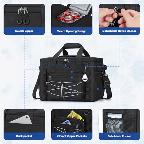 Maelstrom Soft Sided Cooler Bag, 30/40 Can Collapsible Insulated Ice Chest, Large Leakproof Portable Storage for Camping, Travel, Kayaking & Beach - color: 4.Black with lid, size: 40 Can