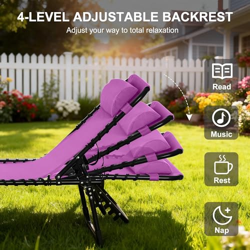 Outsunny Folding Chaise Lounge Chair, Patio Sun Tanning Chair, Outdoor Chaise Lounger with 4-Position Reclining Back, Breathable Mesh Seat for Beach, Poolside, Yard, Purple - color: Purple, size: 1 Pack