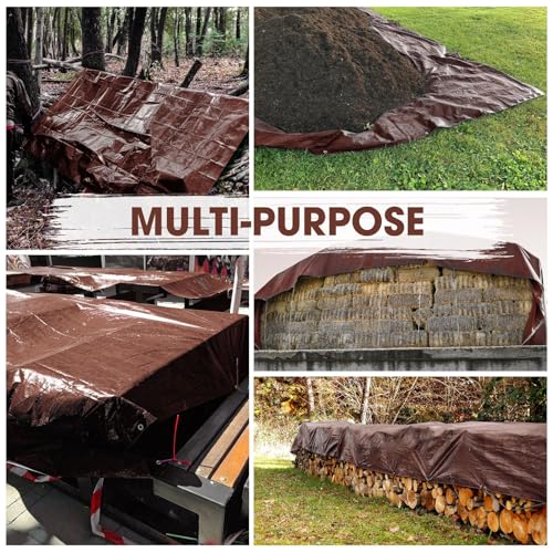 Heavy Duty Double-Sided Waterproof Poly Tarp 8x10 Feet 12mil Thick Polyethylene Tarps, Perfect for Outdoor Use, Plastic Cover & Mat for Tent Camping Storage Boat Bikes Vehicles - color: Darkbrown-12 Mil, size: 8' x 10' 1psc