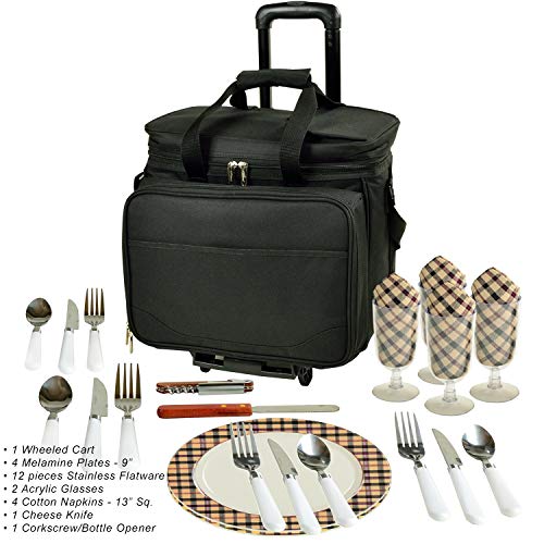 Picnic at Ascot Original Insulated Picnic Cooler with Service for 4 on Wheels-Designed & Assembled in the USA - color: London Plaid