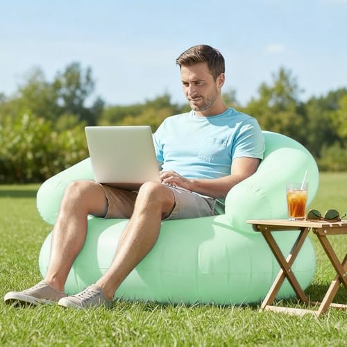 Yoidesu Inflatable Couch with Pump, Easy Setup, Ultralight, Blow up Lounger Chair, Suitable for Hiking, Camping, Beach, Festivals, Lightweight Air Sofa for Relaxing Anywhere (Green) - color: Green