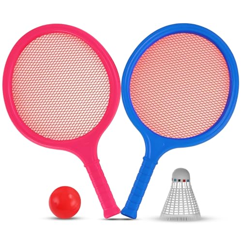 Badminton Racket Set for Kids, Toddlers with Paddles, Ball and Birdie - Junior Kindergarten Student Outdoor Sports Tennis Racquet Play Game Beach Toys - style: 2-Pack