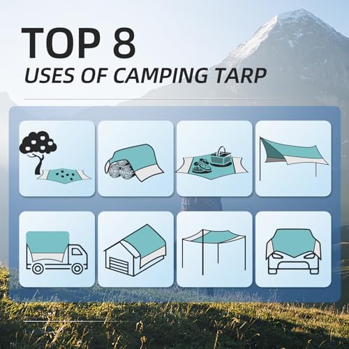 12X14FT Camping Tarp with 2 Poles, UV UPF50+ Lightweight Car Awning Sun Shelter, PU3000 Waterproof Tarp for Camping, Hiking and Backpacking Trips - color: Light Green
