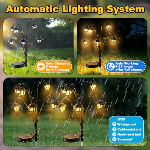 4 Pack Solar Hexagon Lights Outdoor Garden, 6 Head Solar Swaying Pathway Stake Lights with 8 Modes Changing Colors Waterproof for Yard Lawn Patio Landscape Decor - style: Palace