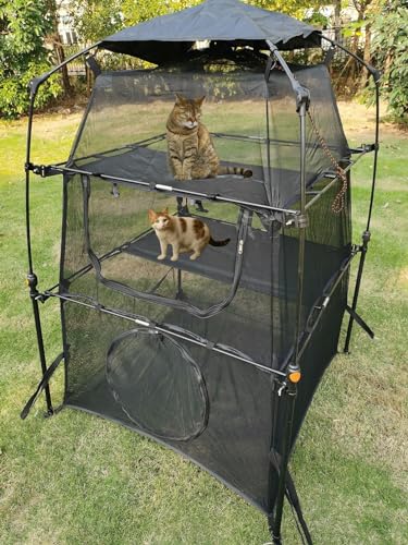 Portable Pop Up Pet Cat Tents Enclosures for Outside Patio - color: Black-Cat Tower House