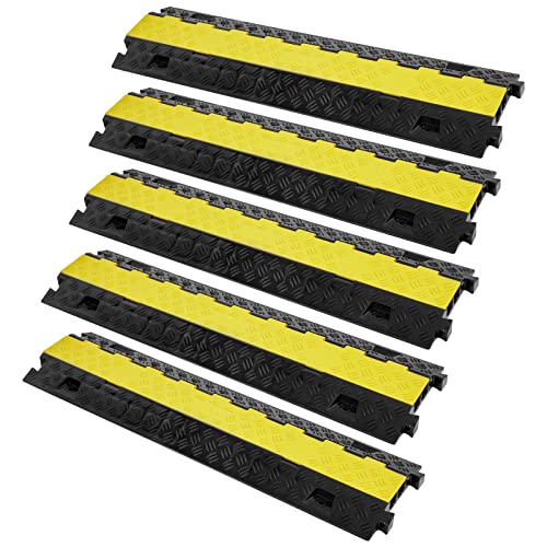 VEVOR 5 PCs TPU Cable Protector Ramp - Heavy Duty 2-Channel Speed Bumps for Road, Odor-Free Eco-Friendly TPU with TPR Cover, for Driveway, Hose, Floor Cord Cover, 22,000 lbs/Axle Capacity - style: 5 PCs