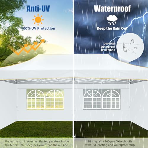 HOTEEL 10x20 Heavy Duty Pop Up Canopy Tent with 4 Sidewalls, Easy Setup Tent for Parties, Outdoor Commercial Instant Gazebo for Wedding Event, with Roller Bag & Sand Bags, White(Hexagonal Frame) - color: White, size: 10x20FT (Upgraded)