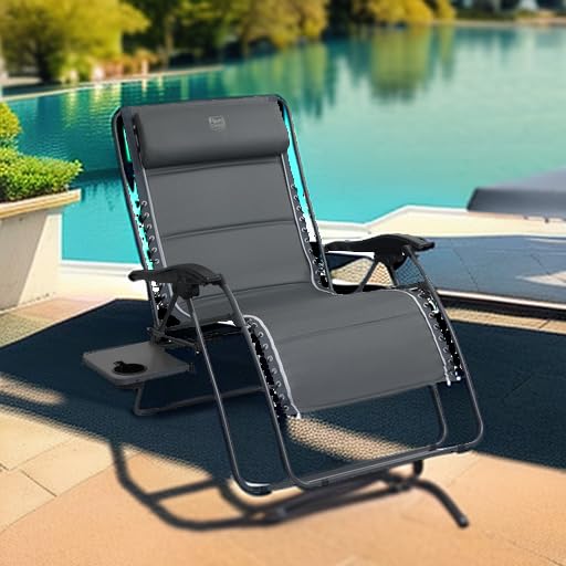Timber Ridge Oversized Zero Gravity Chair, 33In Wide XXL Zero Gravity Reclining Chair with Side Table, Full Padded Lounge Chair for Outdoor Camping Patio Lawn, Heavy Duty Supports 500lbs, Grey-1 Pack - color: Grey-1 Pack