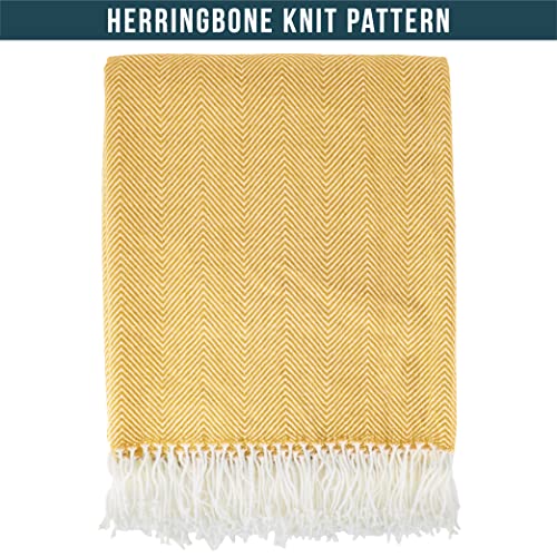 PAVILIA Yellow Herringbone Throw for Couch, Decorative Outdoor Accent Blanket, Faux Cashmere, Lightweight, 50x60 - color: Herringbone - Yellow, size: 50 X 60 Inches - Throw
