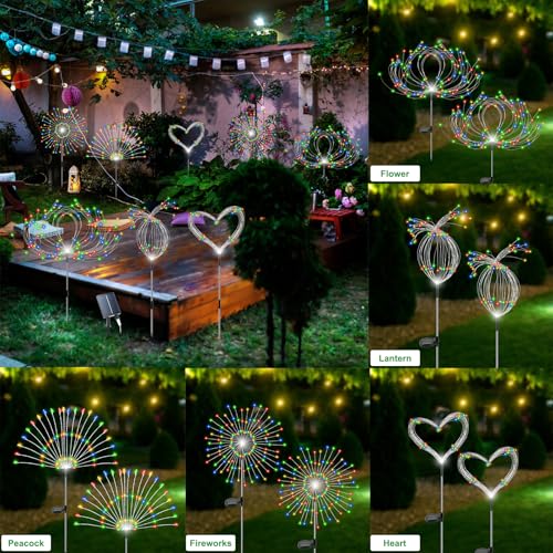 Solar Garden Lights Outdoor Waterproof, 4 Pack Total 480 LED Solar Starburst Sparkler Lights Decorative with 8 Lighting Modes Outside for Flowerbed Pathway Party Christmas Decoration, Multicolor - color: Multicolor, size: 4 Pack