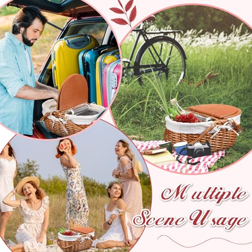 DoubleFill Wicker Insulated Picnic Basket with Lid Wicker Picnic Basket with Folding Handles and Insulated Cooler Bag for Camping Outdoor Easter Valentine Birthday Gift(White) - color: White