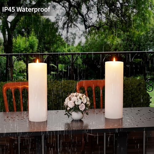 BUTHY 12" x 4" Large Outdoor Candles with Timer Waterproof Flickering LED Flameless Candles Battery Operated with Remote Fake Pillar Candles Realistic for Patio Porch Lanterns, White 2 Pack - color: White, size: 12in-2Pack