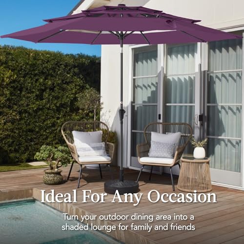 Best Choice Products 10ft 3-Tier Market Patio Umbrella, Outdoor Sun Shade with Tilt, Crank Lift, 8 Ribs for Backyard, Deck, Poolside - color: Amethyst Purple