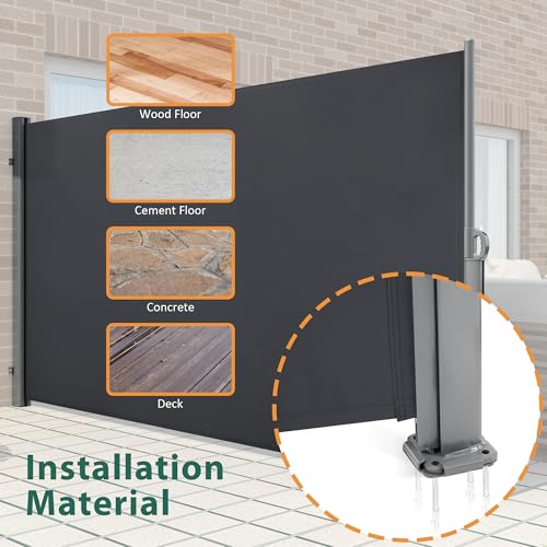 MCombo Aluminium Patio Retractable Side Awning, Fully Assembled Waterproof Sunshade Privacy Screen for Garden, Balcony and Pools (Dark Grey, 63"X118") - color: Dark Grey, size: 63"X118"