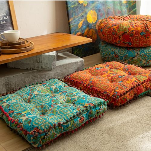 ELEFOCUS Orange Bohemian Seat Cushion,Indoor Boho Chair Cushions for Dining Chairs,Square Chair Pad,Decorative Seat Cushions for Kitchen Chairs (Orange Square 16X16) - color: Orange Square 16x16