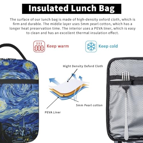 Night Sky The Starry Night Insulated Lunch Bag Portable Reusable Zipper Lunch Box For Men Women Work Picnic Travel Camping - color: Black5