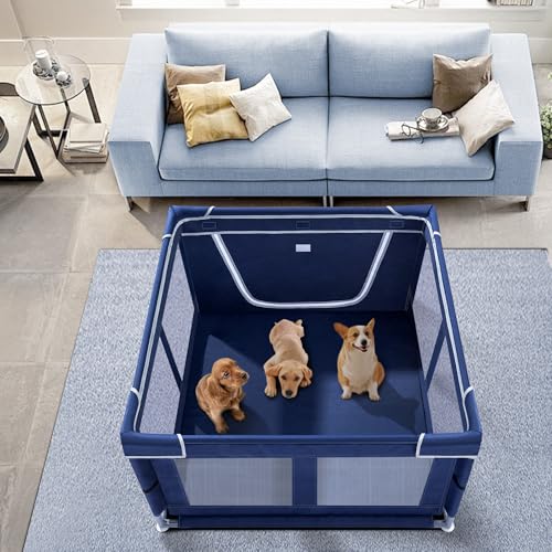 Puppy Playpen Indoor for Dog Small Pets, Dog Playpen 42x42 x25 inch, Dog Play Pen Indoors with Gate, Oxford Fabric Pet Exercise pens for Puppy, Anti-Tipping Dog Enclosure with Zipper Door - style: 42 Inch w/o top