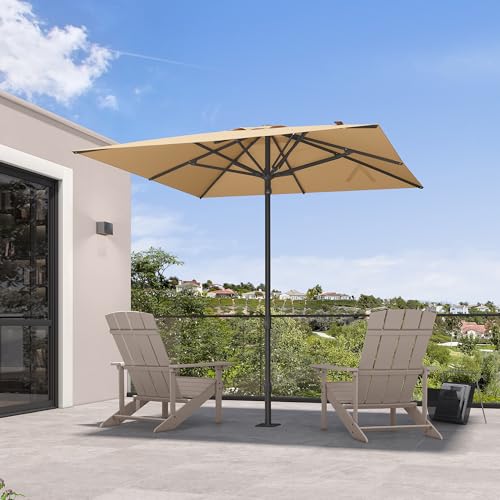 PURPLE LEAF 8' x 8' Square Semi-Auto Outdoor Patio Umbrella Aluminium Market Umbrella Table Sun Umbrella with 1.89" Rod and 8 Sturdy Ribs for Deck Lawn Pool Garden, Beige - color: Beige, size: 8' x 8'