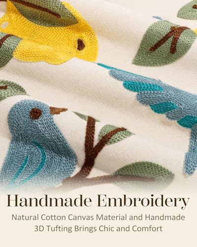 Embroidered Throw Pillow Cover 18x18 Inch - Spring Summer Boho Decorative Pillow Cover with Zipper for Living Room Couch Sofa Bed Aesthetic Design Bird Lemon Cushion Pillowcase - color: Bird Lemon, size: 18" x 18" (Pack of 1)