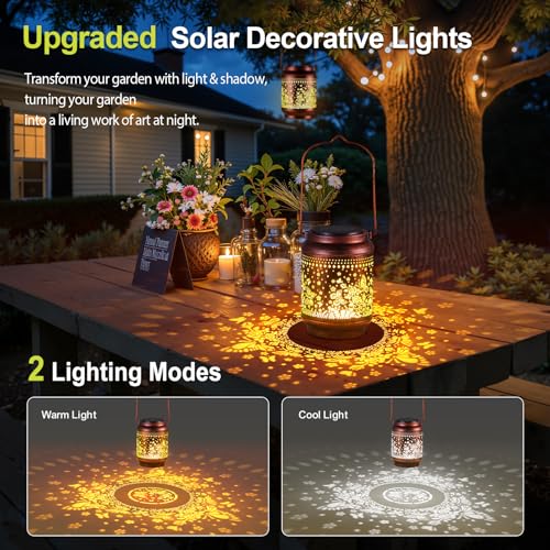 KOOPER 2 Pack Solar Lanterns Outdoor Waterproof Mothers Day Gifts for Women Mom Grandma, Metal Butterfly and Rose Hanging Solar Lantern Outdoor, 2 Modes Outdoor Decoration for Yard, Patio, Garden - size: Bronze, style: Butterflies