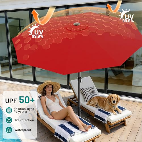 AreShark 10 FT Outdoor Patio Umbrella, Patio Table Umbrella with Push Button Tilt and Crank, Outdoor Patio Umbrellas with 8 Fiberglass Ribs, Patio Umbrellas for Market, Garden, Pool (Red) - color: Red