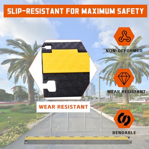 4PACK 2 Channel Cable Protector Ramp, Heavy Duty Rubber Driveway Cord Cover, Anti-Slip Wire Protector for Cables & Hoses, Indoor/Outdoor Safety Cover for Warehouse Garage - style: 2Channel x 4Pack