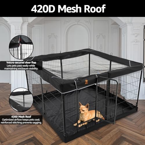PJYuCien Dog Playpen Plus Storage Bag, 31.3" H 8 Panels Puppy Pen with Square Bottom & Top Cover, Heavy Duty Dog Fence for Camping - style: 8-Panels 31.3"W