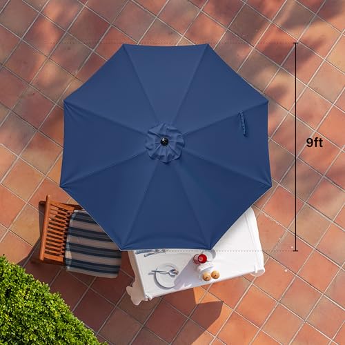 HealSmart 9ft Patio Umbrella with Push Button Tilt/Crank, Outdoor Table Market Yard Umbrella with 8 Sturdy Ribs for Garden, Backyard, Deck, Pool, Dark Blue - color: Dark Blue, size: 9FT