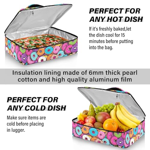 Casserole Carriers for Hot or Cold Food Reusable Casserole Dish Carrier Insulated Thermal Large Capacity Durable Perfect for Party Camping Family Gatherings Yellow Fish - color: Cartoon Colorful Donuts