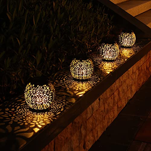 Brizled Solar Lantern Lights, 2 Pack Outdoor LED Hanging Lantern Lights with Star Projection, Warm White Solar Garden Lighting Retro Table Lanterns Light Waterproof for Garden Patio Courtyard Path - size: 2 Pack, style: Retro Hollow Lantern Lights