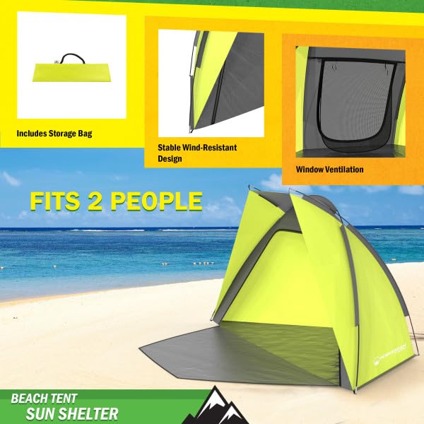 Beach Tent and Sun Shelter - Water and Wind-Resistant Shade Canopy for UV Protection - Easy Set-Up Tent with Carry Bag by Wakeman (Yellow)