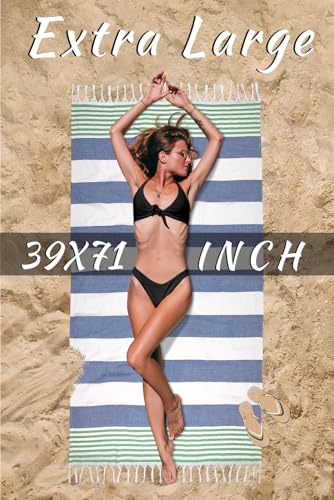 cabanana Turkish Beach Towel Oversized - 40"x70" Quick Dry Sand Free Thin Beach Towels for Adults,Extra Large Cotton Lightweigh Travel Towel for Beach Accessories (Blue Turquoise) - color: Z Blue Turquoise
