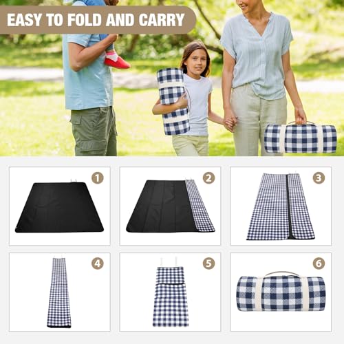 G GOOD GAIN Picnic Blankets Outdoor Extra Large - 80"x80" Portable Waterproof Picnic Blanket, Machine Washable 3-Layer Foldable Park Mat with Sandproof Backing for Grass, Hiking, Travel (Blue) - color: Blue