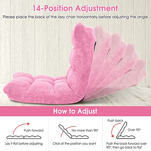 Giantex Floor Chair with Back Support, Folding Sofa Chair with 14 Adjustable Position, Padded Sleeper Bed, Couch Recliner, Floor Gaming Chair, Meditation Chair, Gaming Floor Chairs for Adults(Pink) - color: Pink, size: 26.5"x22.5"x22"