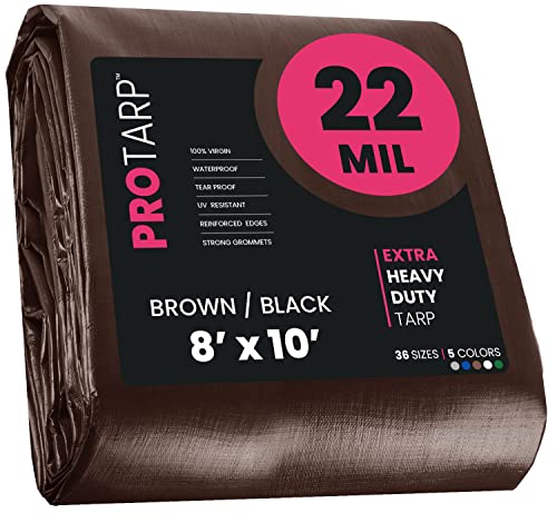 Extreme Heavy Duty 22 Mil Tarp Cover, Waterproof, UV Resistant, Rip and Tear Proof, Poly Tarpaulin with Reinforced Edges for Roof, Camping, Patio, Pool, Boat. (Brown/Black 8′ X 10′) - color: Brown/Black-22 Mil, size: 8′ X 10′