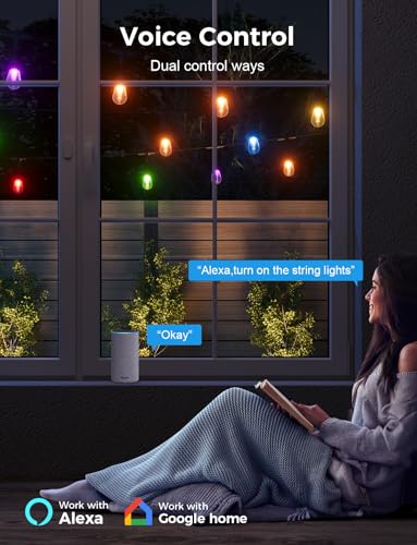 XMCOSY+ Smart Outdoor String Lights, 123Ft Patio Lights Waterproof, App Control, Compatible with Alexa, RGBCWIC Color Changing LED String Light for Outside - size: 123Ft-Classic Bulb
