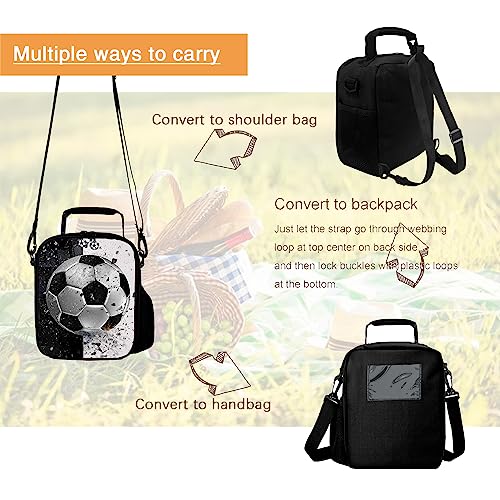Lunch Tote, 2019 Upgrade Insulated Football Lunch Bag- Waterproof Reusable Lunch Box Portable Meal Bag Ice Pack for Kids Boys Girls -Black - color: Football Black