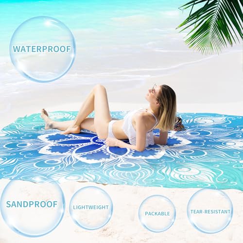 Beach Blanket 78''×81'' Suits 1-5 Adults Waterproof Sandproof Oversized Lightweight Blanket Packable Large Picnic Mat for Beach Travel Camping Picnic Hiking - color: Mandala, size: 78''x81''