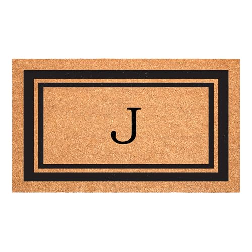 Calloway Mills 152962448 Black Border 24" x 48" Monogram Doormat (Letter J) - color: Letter J, size: 2' x 4' (Rectangular)