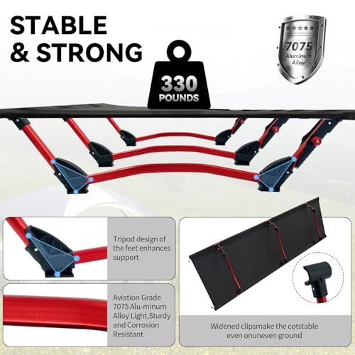 Sutekus Portable Camping Cot, Ultralight & Easy to Set Up, for Outdoor Hiking Travel Beach Mountaineering (Black)