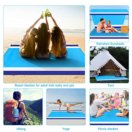 BYDOLL Beach Blanket 10'X9' Waterproof Sandproof Suits1-8 Adults Oversized Lightweight Large Blanket Picnic Mat for Beach Sand Free Travel Camping Hiking Picnic - color: Blue White, size: 10'X9'