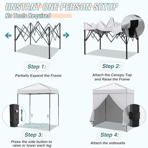 EAGLE PEAK 6x4 Instant Pop Up Canopy Tent with 4 Side Wall Panels, Straight Leg Sun Shelter, Portable Canopy with Carry Bag for Camping, Beach & Sports, White - color: White, size: Four Walls