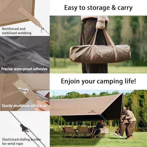 Naturehike PU18000MM+ Heavy Duty Waterproof Camping Tent Tarp with Poles, 12x16ft 6-12 Person Large Camping Awning, Anti-UV UPF2000+ Camping Sun Shelter Canopy for Travel, Beach, Car Camp - size: Small