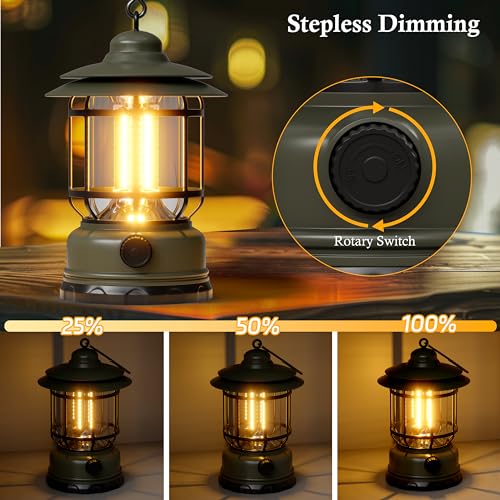 LED Camping Lanterns,1500LM Step-less Dimming, Lightweight Retro Battery Powered USB Rechargeable Tent Lights,Portable Flashlight for Power Outages Emergency Hiking Hurricane Light1 Pack Green - color: 1 Pack Green