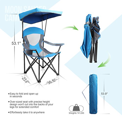 ALPHA CAMP Heavy Duty Canopy Camping Chair, 350 lbs Capacity Oversized Folding Chair with Adjustable Sunshade, Portable Sunshade Chair with Cup Holder for Beach, Fishing, Outdoor - color: Royal Blue
